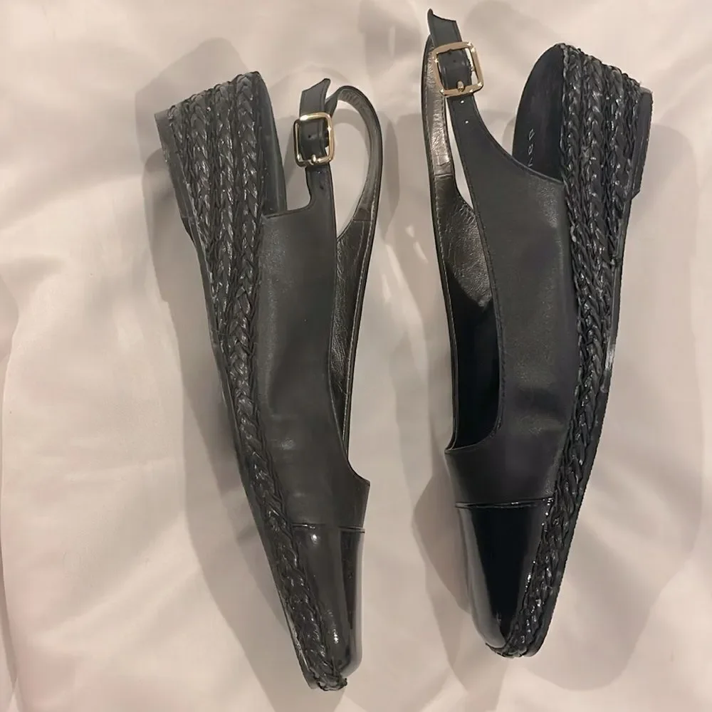 DAVID TATE BLACK LEATHER SLINGBACK ESPADRILLES. NEW